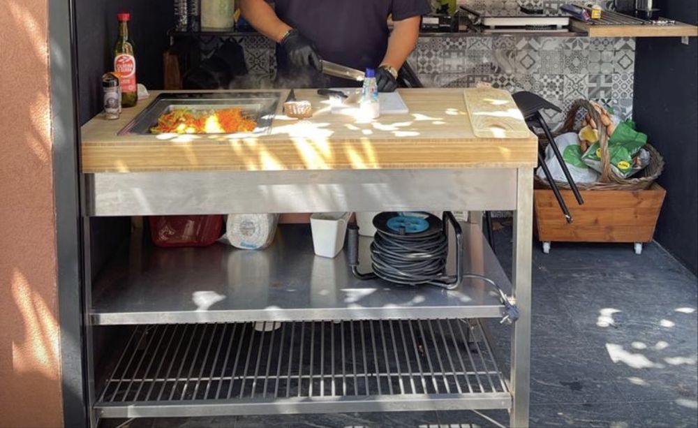 Bancada Inox com tampo em bambu e tapanhaki siemens