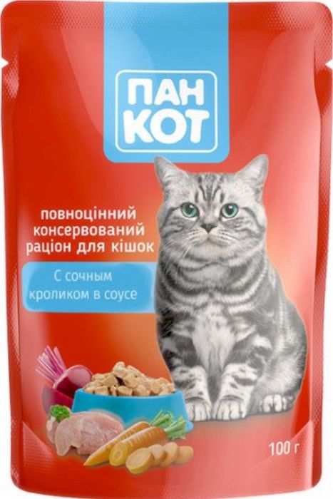 Вологий корм для котів / Влажный корм для котов Пан Кот, 100 г