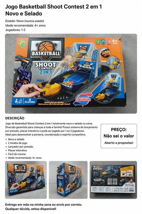 Jogo Basketball Shoot Contest 2 em 1 Novo Selado