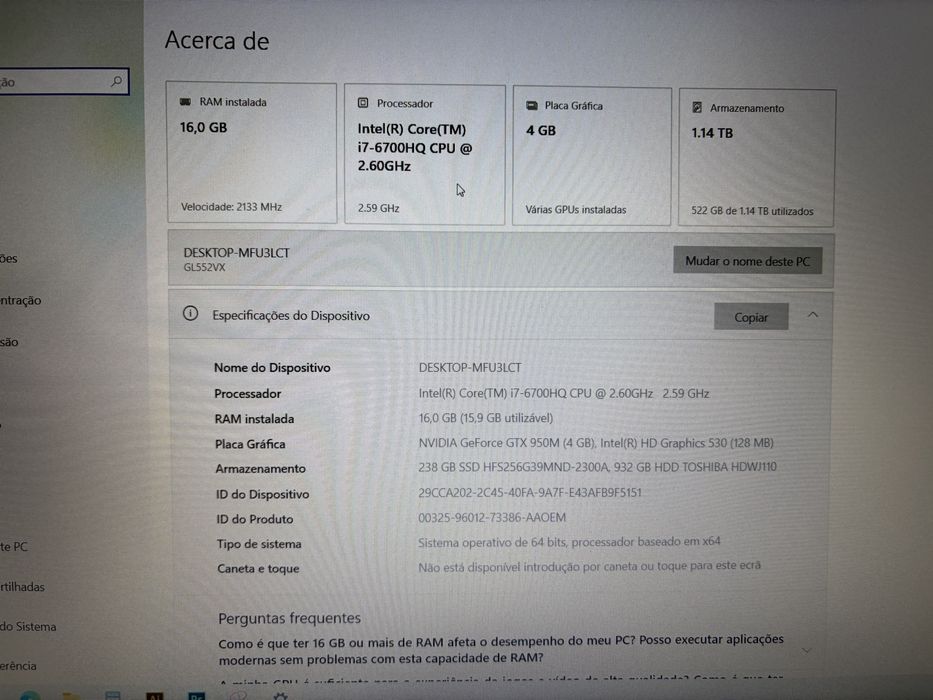 Portátil ASUS i7 | 16GB RAM | SSD + 1TB HDD | GTX 950M 4GB