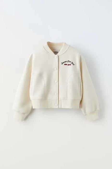 Бомбер на дівчинку Zara 164 білий кнопки оверсайз фліс кофта зіпка — підлітковий для дівчинки демісезонна тепла на флісі трьохнитка 13-14 років Зара