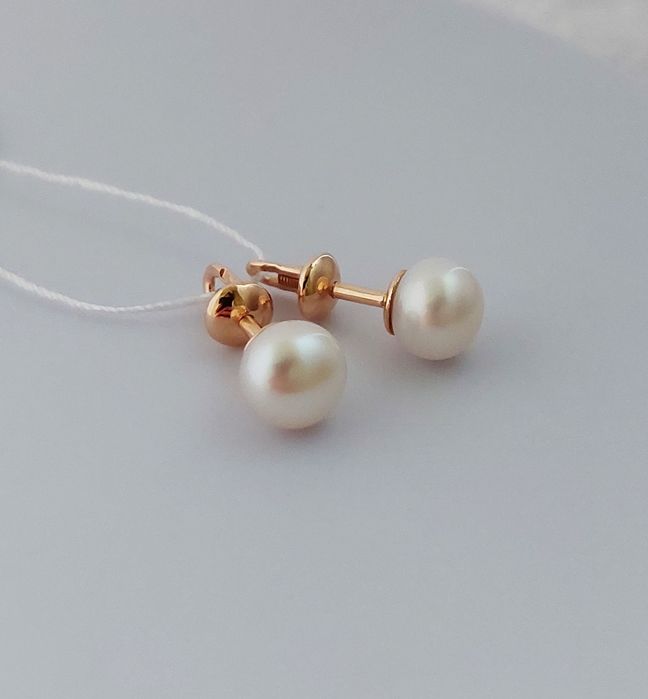 Золоті сережки "Перлина" d-7 мм 585 проба  нові