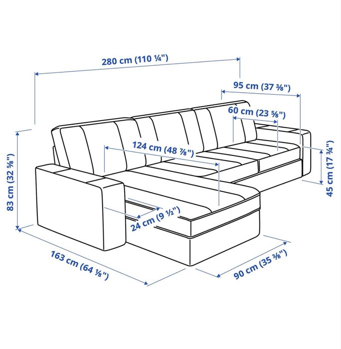 Sofá 3 lugares c/chaise longue KIVIK