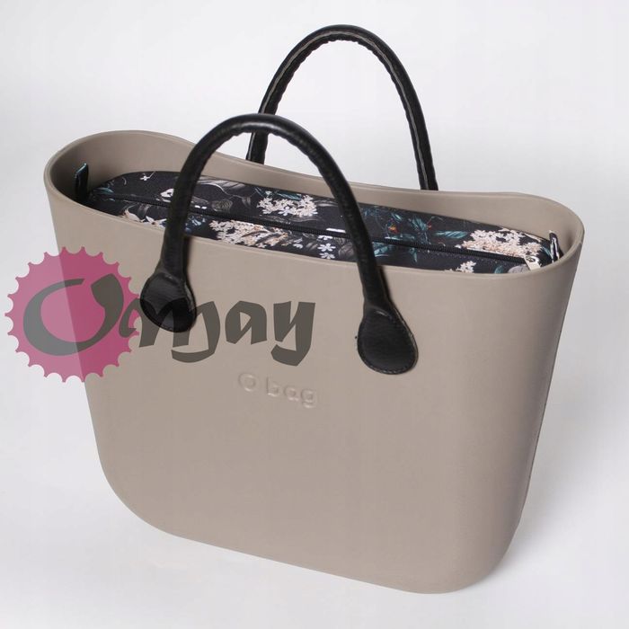 CZARNY organizer OBAG STANDARD +OPASKA konwalie beż 2 kieszenie OMAY