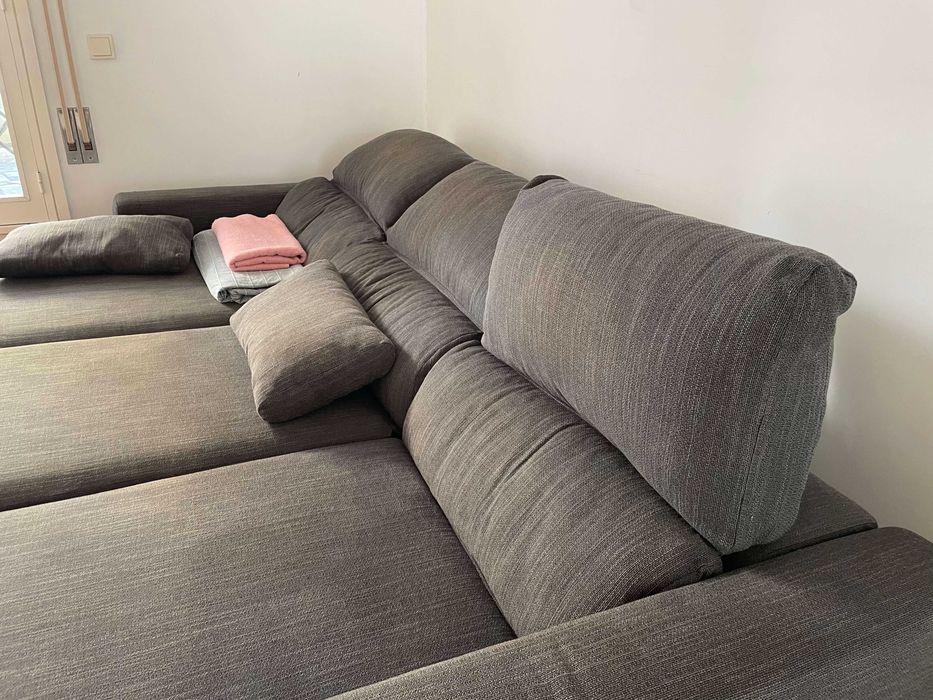 Sofá Cama Cinzento com Chaise Lounge