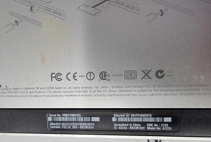 Mac A1224 Dual Core 2GB DDR2 Nvidia GT 120