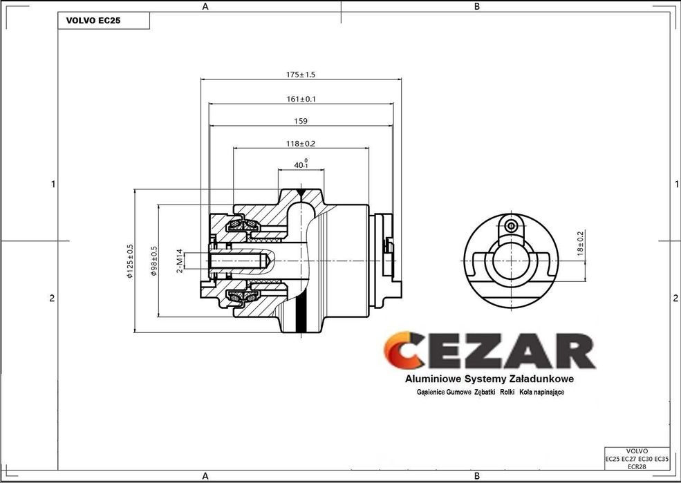 Rolka Jezdna Volvo EC25, EC27, EC30, EC35, ECR28, ECR38