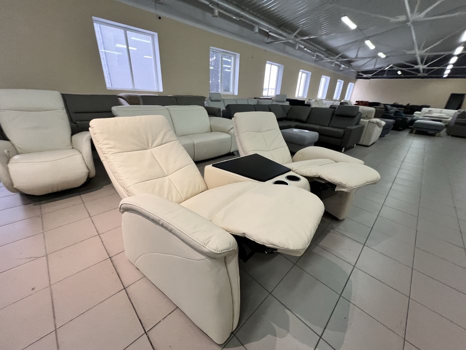 Диван шкіряний трійка реклайнер з бариком механічно регульваний