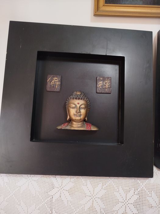 Conjunto de 3 Quadros Decorativos Estilo Zen / Buda - Moldura Preta