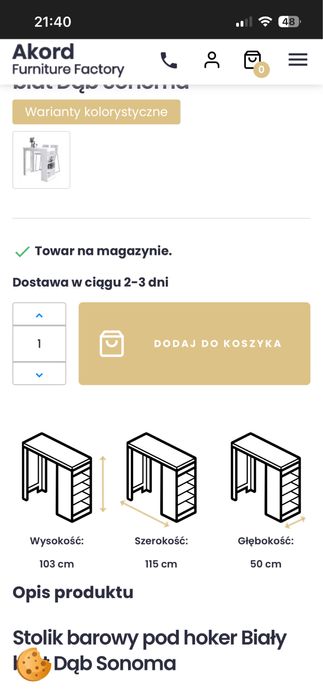 Stolik barowy pod hoker