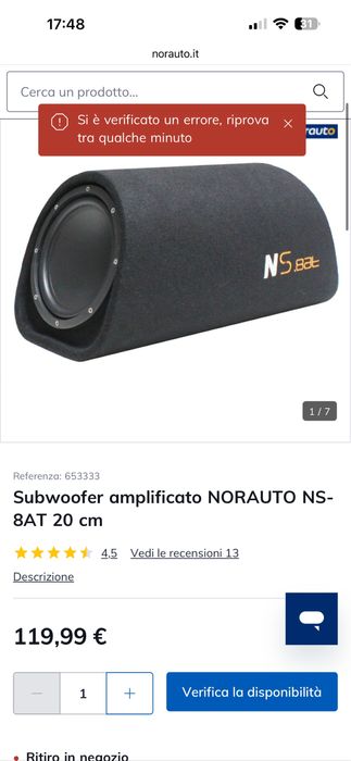 Subwoofer amplificato NORAUTO NS-8AT 20 cm