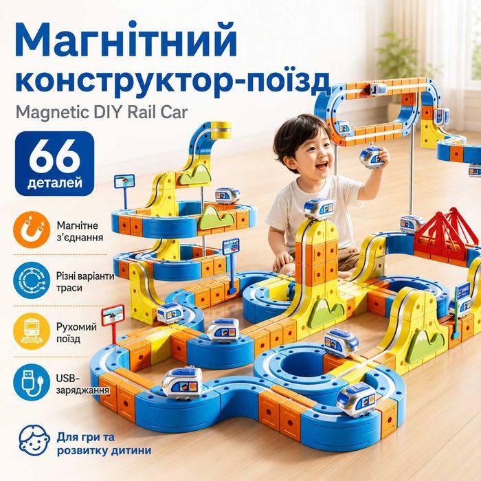 Магнитный конструктор поезд Magnetic DIY Rail Car / Детский конструктор / Магнитная железная дорога для детей