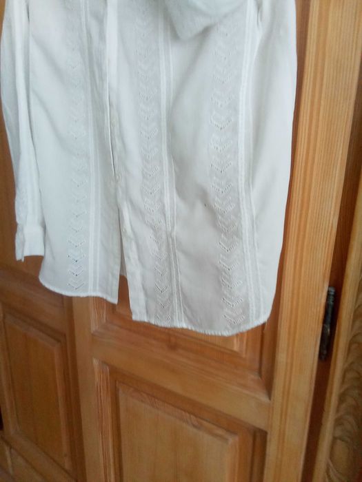 Koszula bluzka biała haftowana styl richelieu etamina cudna 40 42 L XL