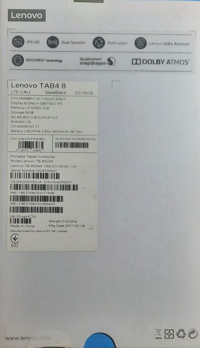 Lenovo tab 4 8 2/16