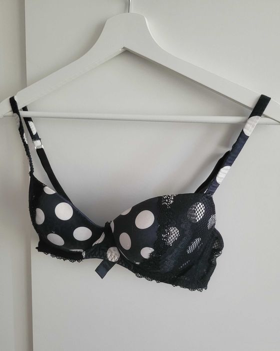 Intimissimi biustonosz Sofia 75B czarny w białe kropki koronka pinup