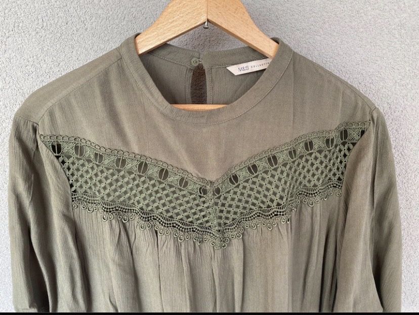 M&S luźna bluzka koszula khaki vintage retro  42 xl