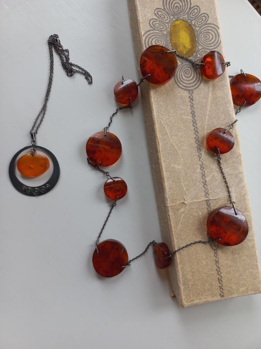 Колье серебро 875проба звезда янтарь