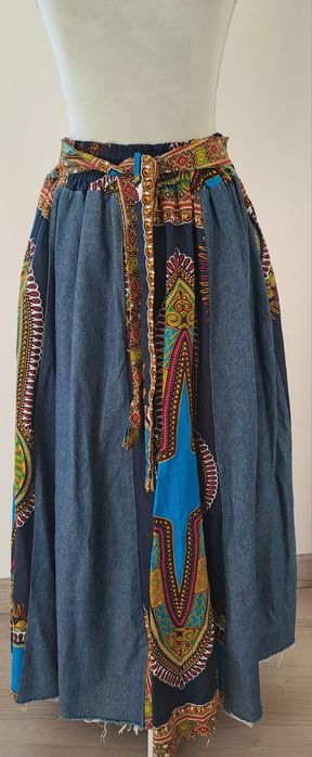 saia longa com bolsos, estilo Dashiki com padrão Angelina, feita de mi