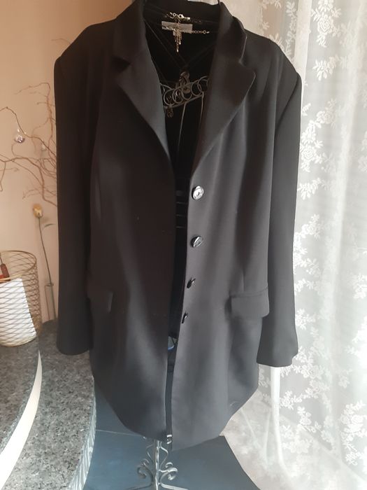Płaszczyk kurtka 44 czarna cienka polyester marynarka żakiet oversize