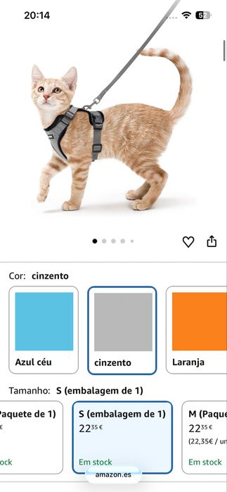 1 corpete / trela anti fuga para gato ou animal pequeno