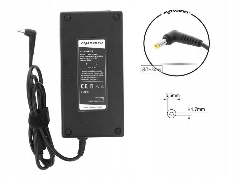 Zasilacz MOVANO do ACER / Wtyk: 5.5 x 1.7 mm / 19.5V 11.8A 230W