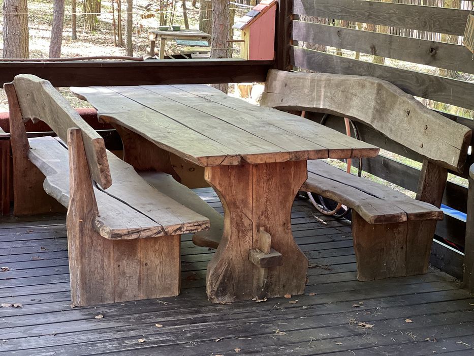 Dębowe meble do ogrodu/altany, wielki stół i dwie ławy