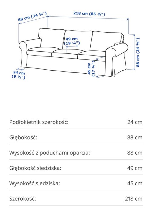 Sofa ektorp 3 osobowa nierozkładana 2 pokrowca szary i oliwkowy