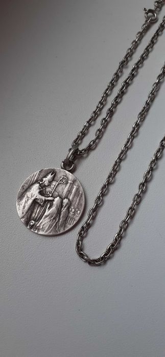 Łańcuszek 60 cm z Medalikiem monogram F.L srebro ART-DECO .