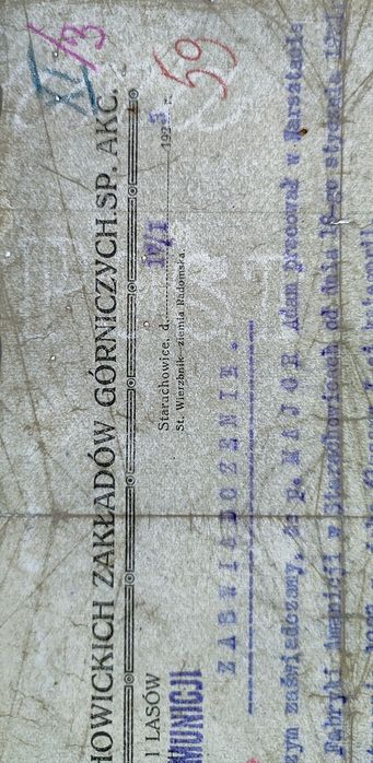 Stary dokument Starachowice 1923 rok fabryka amunicji zakłady górnicze