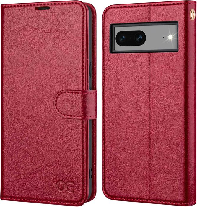 OCASE skórzane etui do Google Pixel 8 z klapką portfel RFID czerwone
