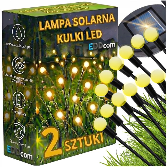 GIRLANDA solarna do ogrodu 6 LED kulki białe ciepłe 2szt