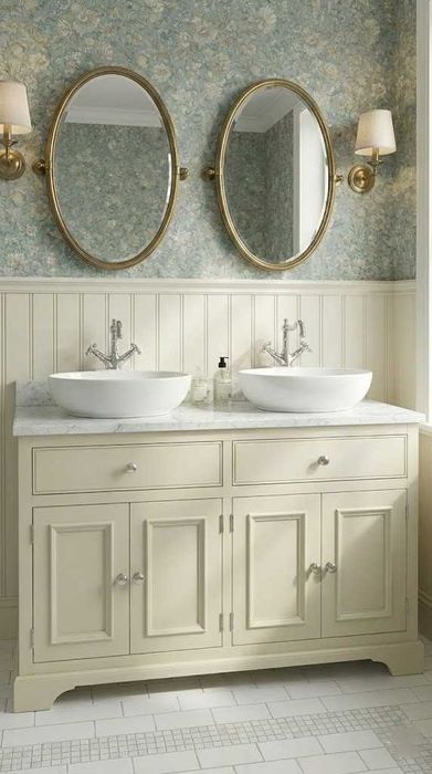 Szafka na umywalkę nablatową, z drewna, retro, w stylu angielskim