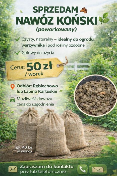 Obornik koński workowany czysty ok 40 kg w worku pod warzywa kwiaty naturalny nawóz do ogródka