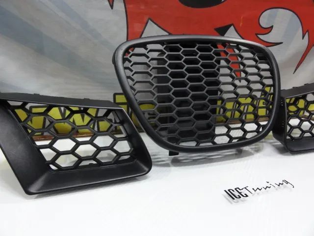 Kit 3 Grelhas (Frontal e laterais) em favo de mel para Seat Ibiza 6L 2002-2008 tipo Cupra em plástico