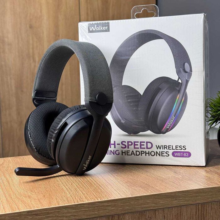 Ігрові Bluetooth навушники WALKER WBT-83 Black з мікрофоном
