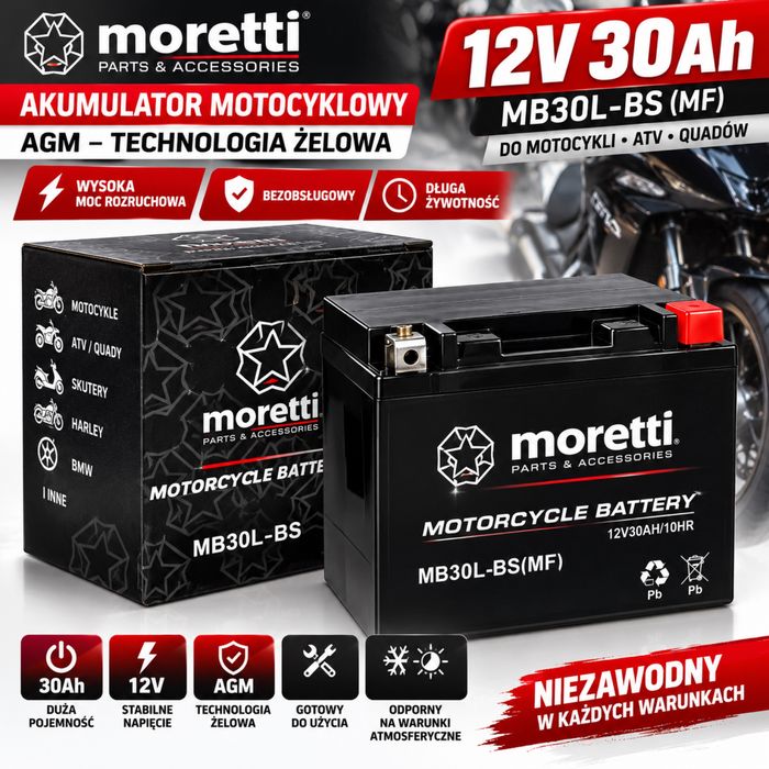 NOWY Akumulator AGM ŻEL do Motocykla 12V 30AH ATV CF Moto Harley Daytona BMW