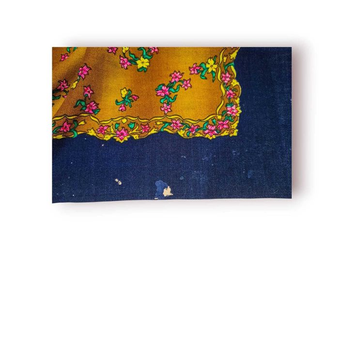 Lenço Cachené de Lã Antigo 98x92cm – Azul Marinho /Castanho