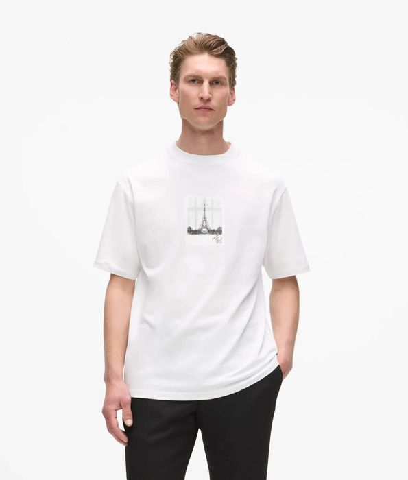Karl lagerfeld t-shirt męski z mieszanki bawełny z nadrukiem biały xs u5a