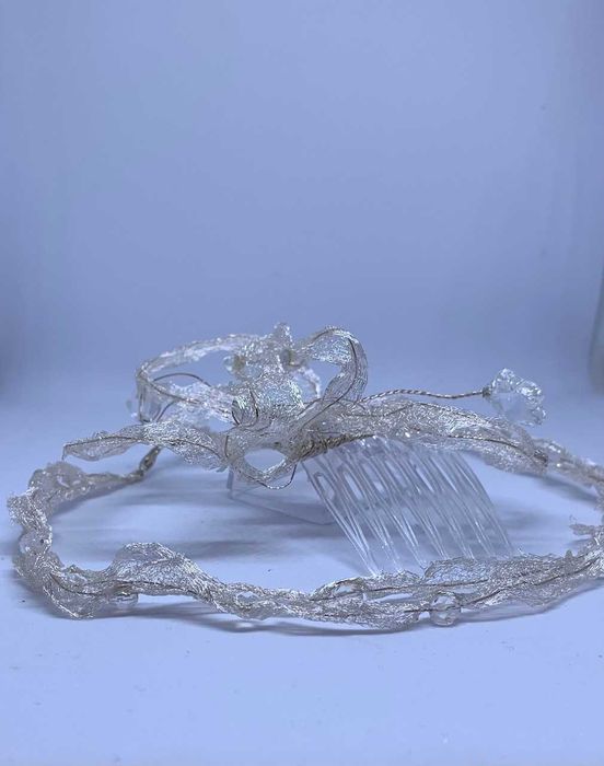 ślubny zestaw choker i grzebyk siateczkowy materiał kryształki modny