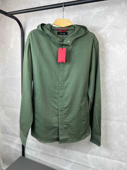 Рубашка с капюшоном Kiton льняная рубашка Китон зеленая сорочка p048