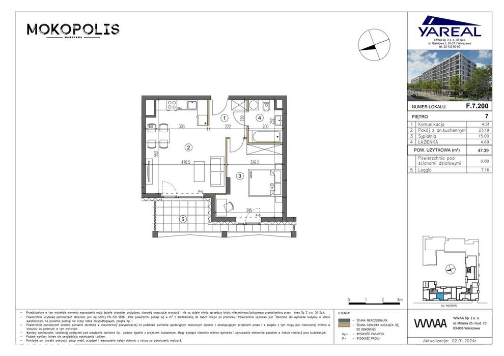 2-pokojowe mieszkanie 47m2 + loggia Bezpośrednio