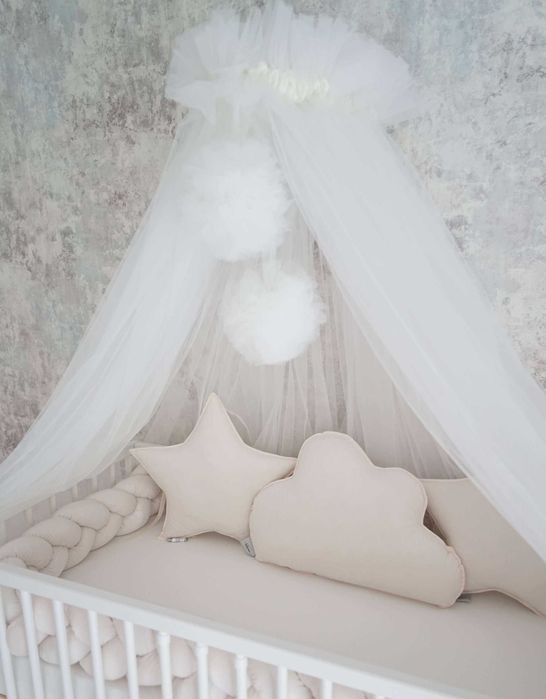 Conjunto para berço, trança,  almofadas, rede e suporte