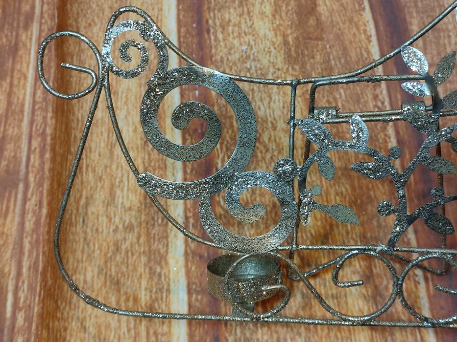 Новорічний металевий підсвічник сани з блискітками