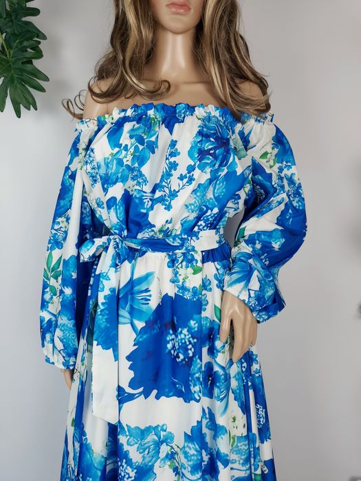 Nowa piękna sukienka maxi w kwiaty hiszpanski dekolt odkryte ramiona