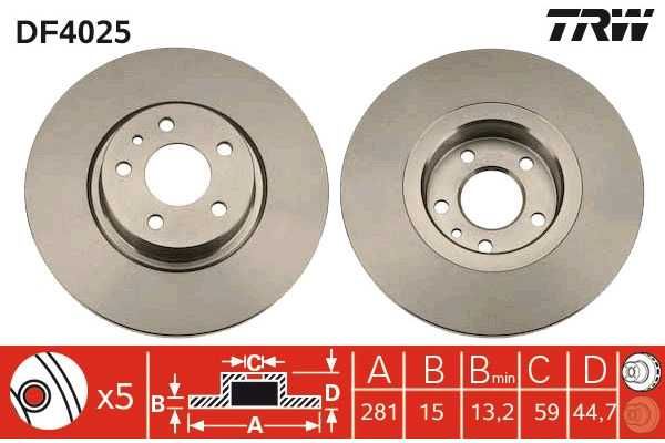 Komplet TRW DF4025 Tarcza hamulcowa Alfa Romeo 156 147 przód pełny