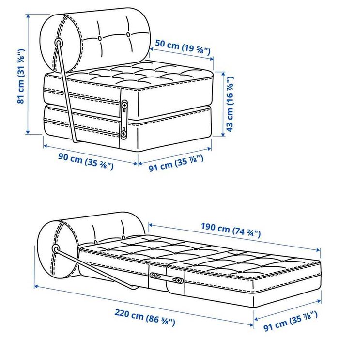 Poltrona-cama azul desmontável, duas funções - IKEA