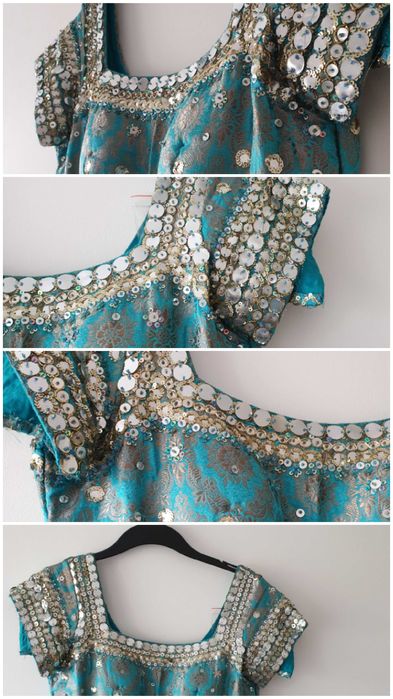 Bollywood Hińduska Turkusowy Niebieski Sukienka Spodnie Patti Lehenga