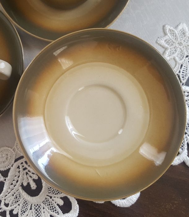 Tułowice ,,Ania" porcelitowy serwis kawowy beż i brąz /23 elementy
