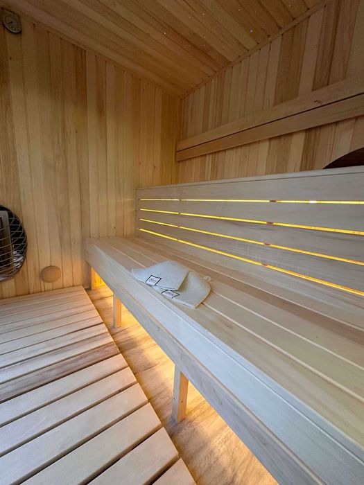 SAUNA ogrodowa PREMIUM 3 x 7m Nowoczesna WIFI LED Harvia Panorama