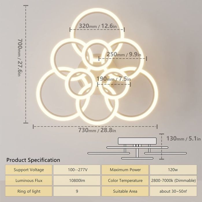 LED Lampa Sufitowa Zdalne Sterowanie Regulowana Lampa  -